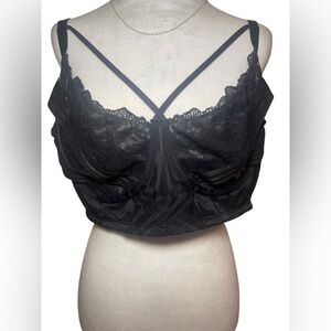 Torrid Black Lace Satin Strappy Bralette Size 3 #FeelTheFit Underwire Plus NWT
